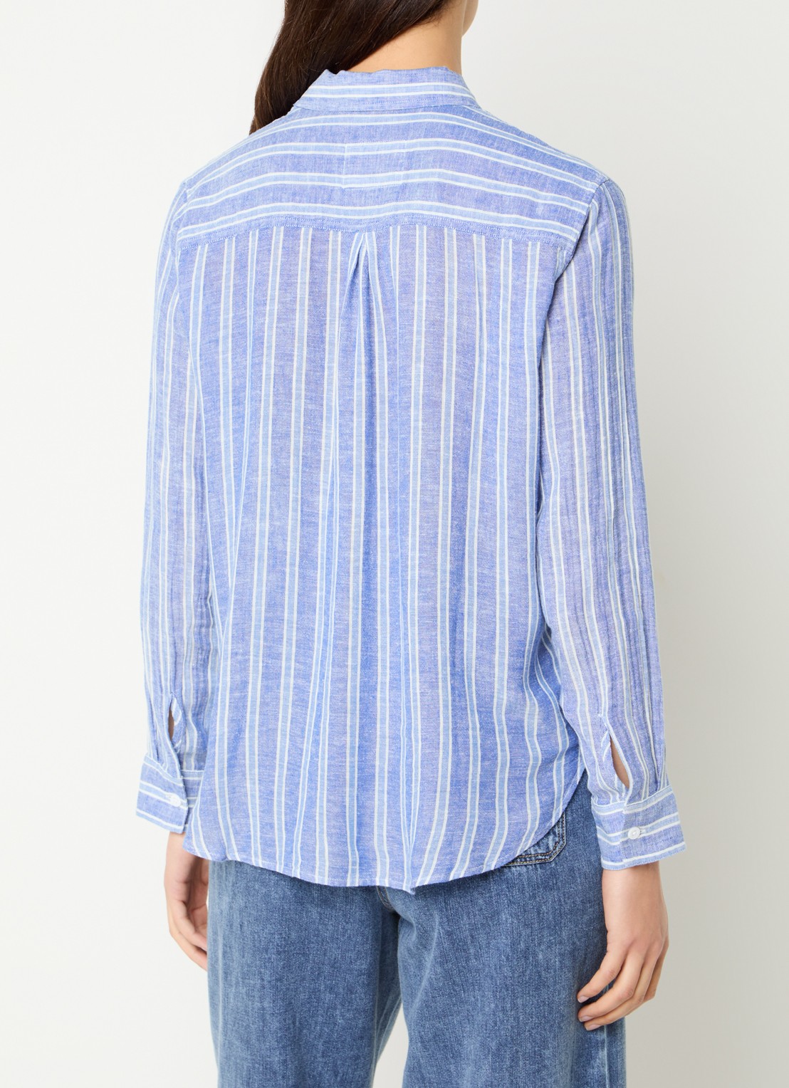 Rails Charli blouse in linnenblend met streepprint - achterkant blauw
