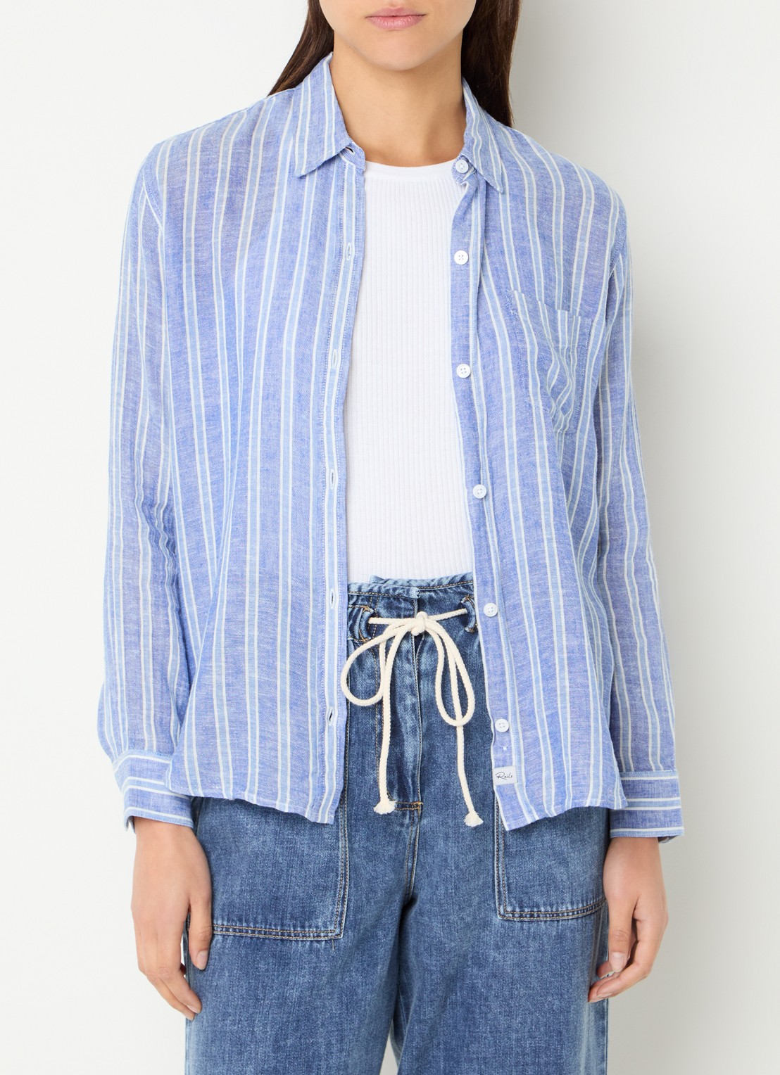 Rails Charli blouse in linnenblend met streepprint - detail 2 blauw