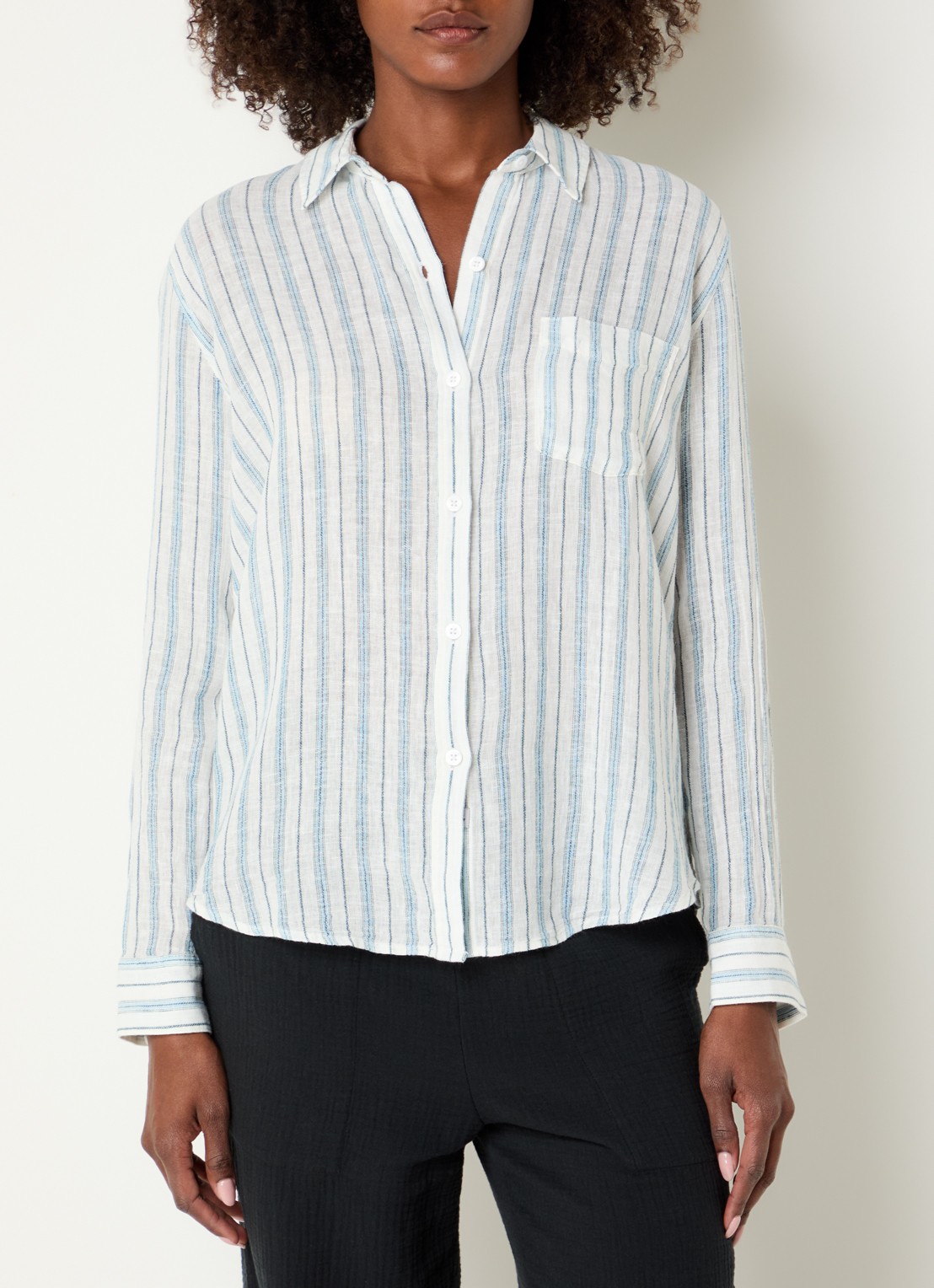 Rails Charli blouse in linnenblend met streepprint - detail 4 blauwgrijs
