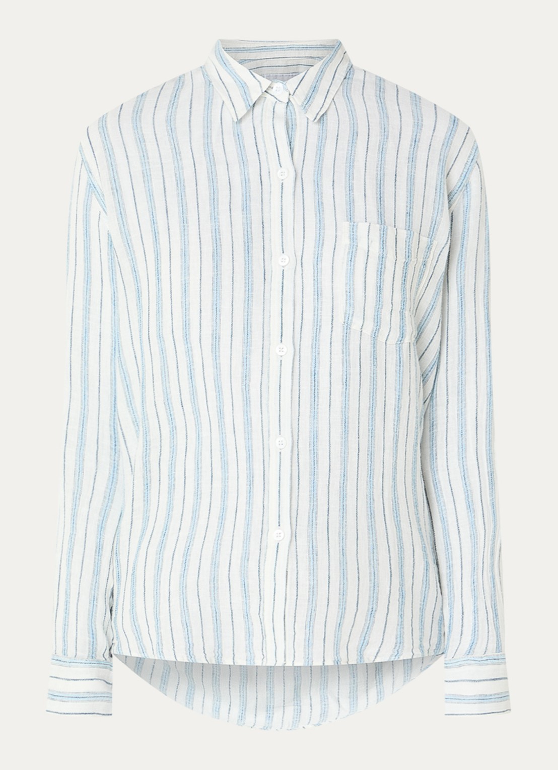 Rails Charli blouse in linnenblend met streepprint - voorkant 2 blauwgrijs