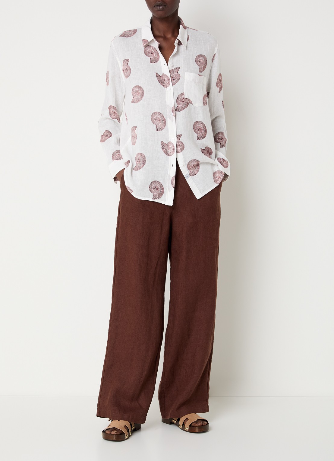 Rails Charli blouse van linnen met print - voorkant 2 gebroken wit