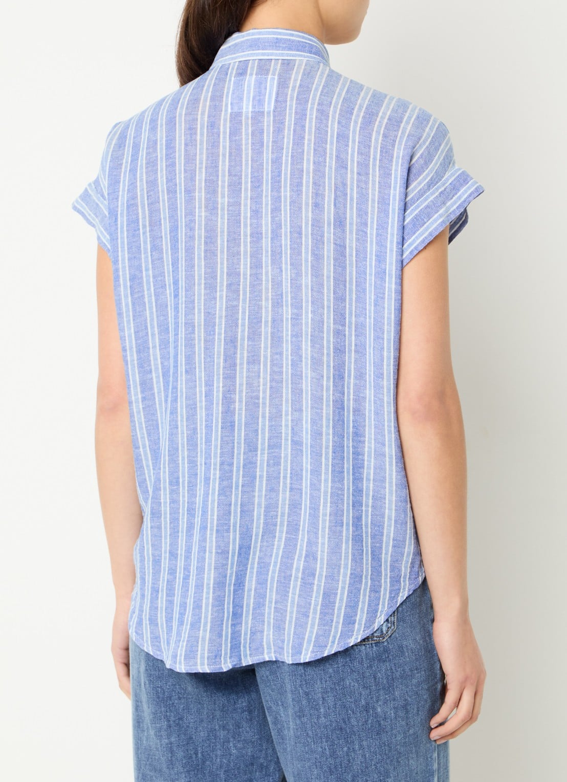Rails Cito blouse in linnenblend met streepprint - achterkant 4 blauw