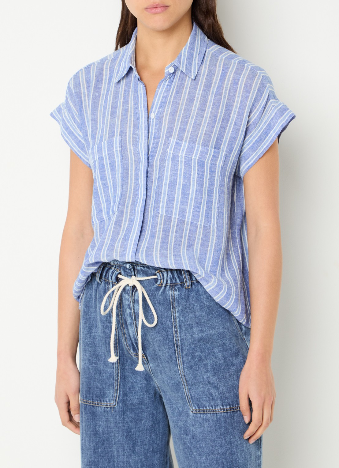 Rails Cito blouse in linnenblend met streepprint - detail 3 blauw