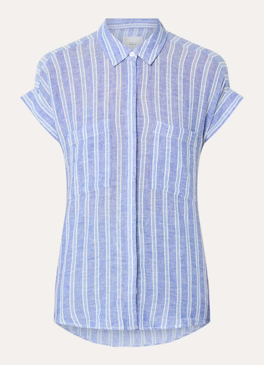 Rails Cito blouse in linnenblend met streepprint - voorkant blauw