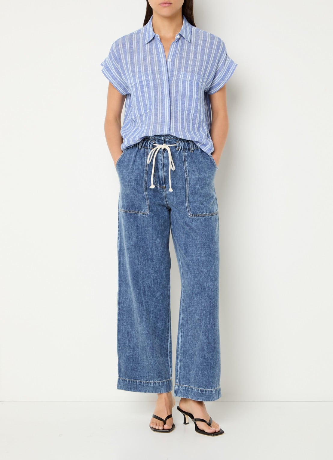 Rails Cito blouse in linnenblend met streepprint - voorkant 2 blauw