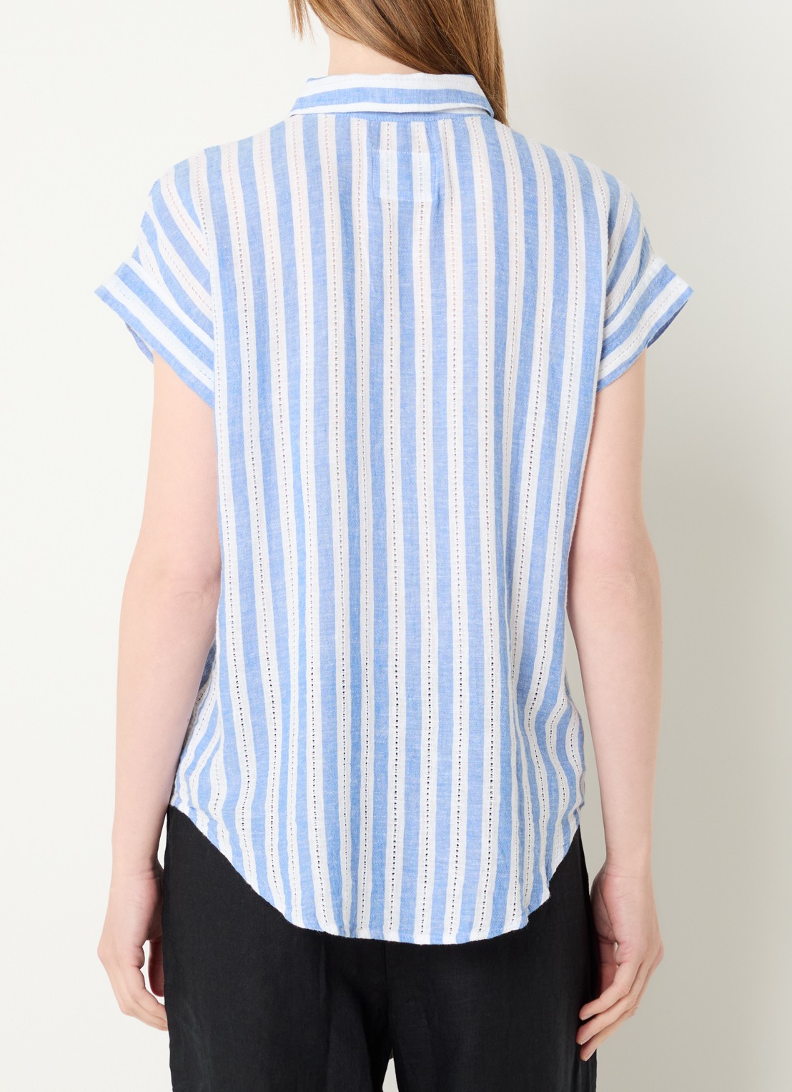 Rails Cito blouse in linnenblend met streepprint - achterkant blauwgrijs
