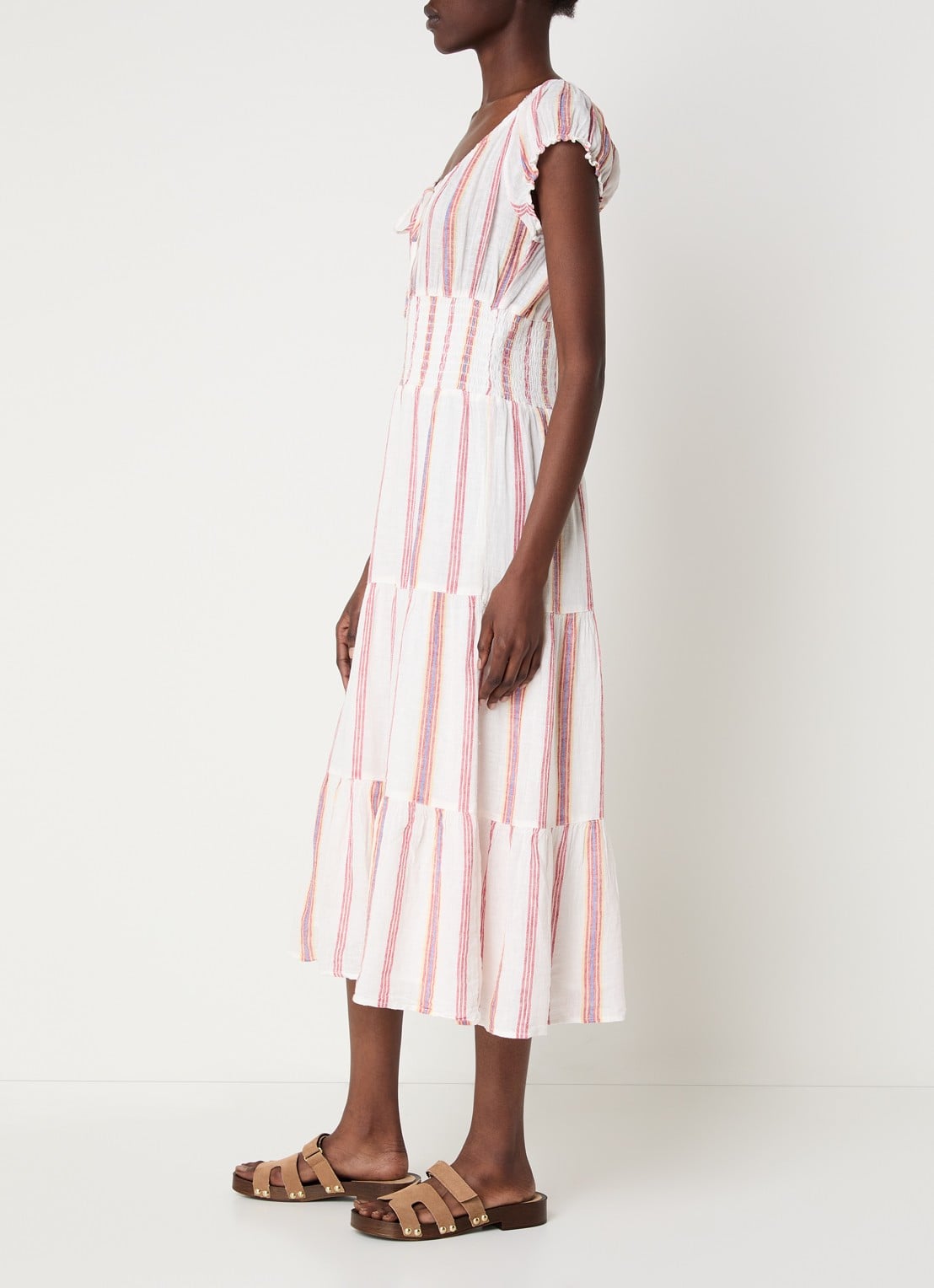 Rails Daria midi jurk met streeprint - voorkant 2 creme