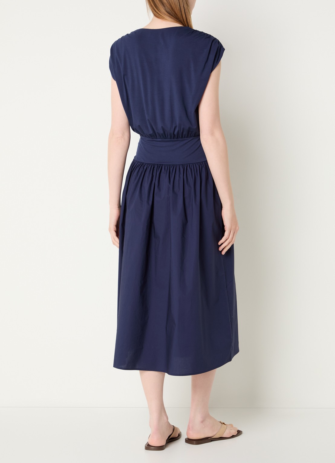Rails Darla midi jurk met ruches en V-hals - achterkant donkerblauw