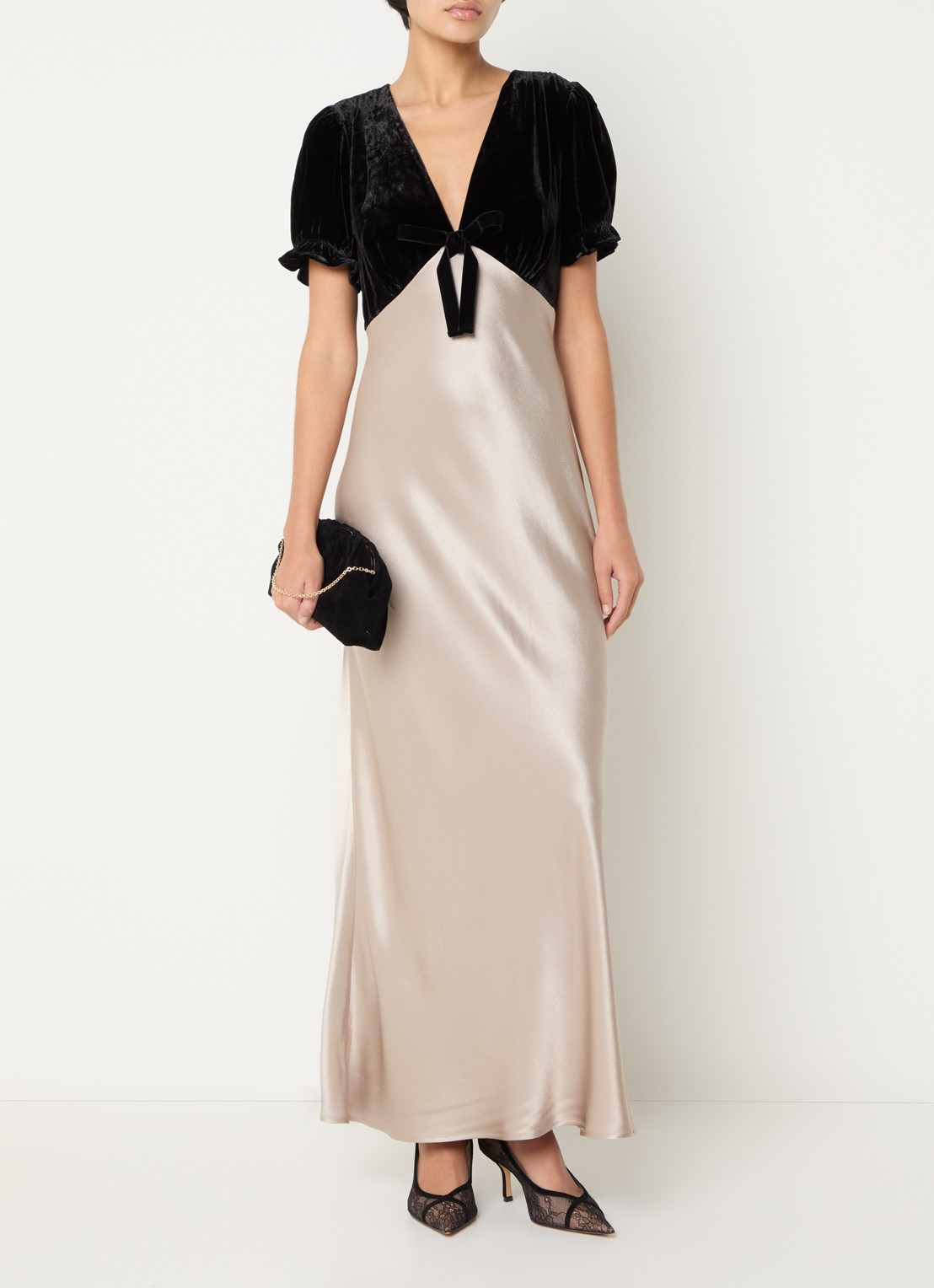 Rails Dory maxi kokerjurk in zijdeblend met detail van fluweel - detail 3 beige