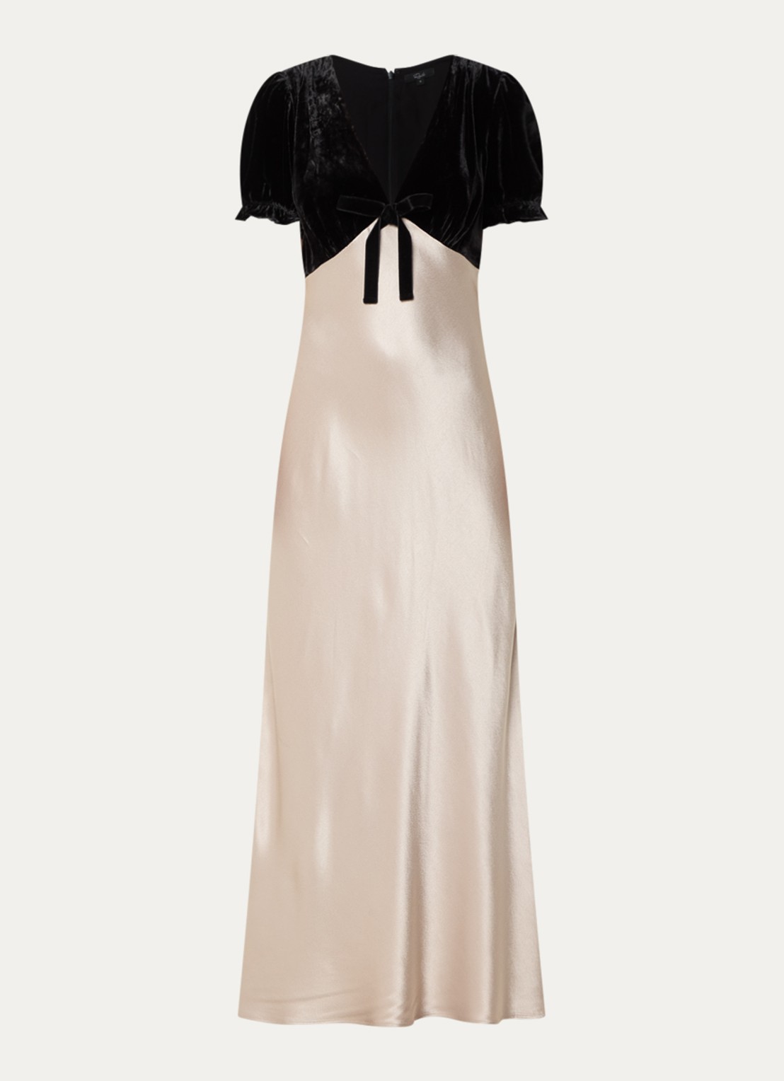 Rails Dory maxi kokerjurk in zijdeblend met detail van fluweel - voorkant beige