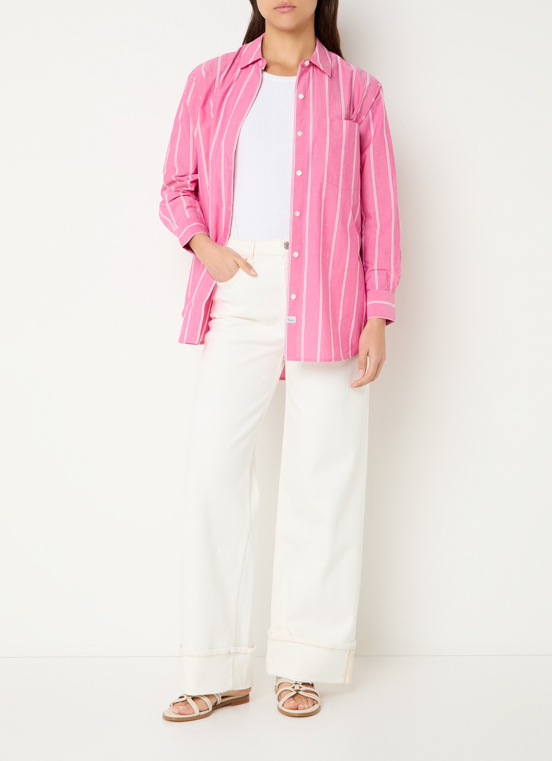 Rails Elsa blouse met borstzak en streepprint - voorkant 4 roze