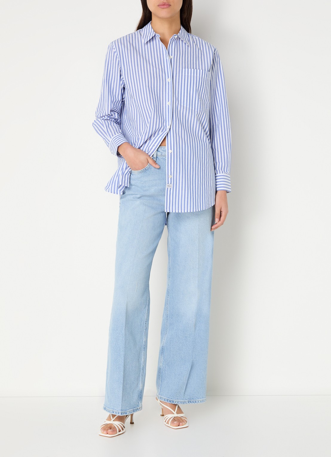 Rails Elsa blouse met streepprint - voorkant 3 lichtblauw