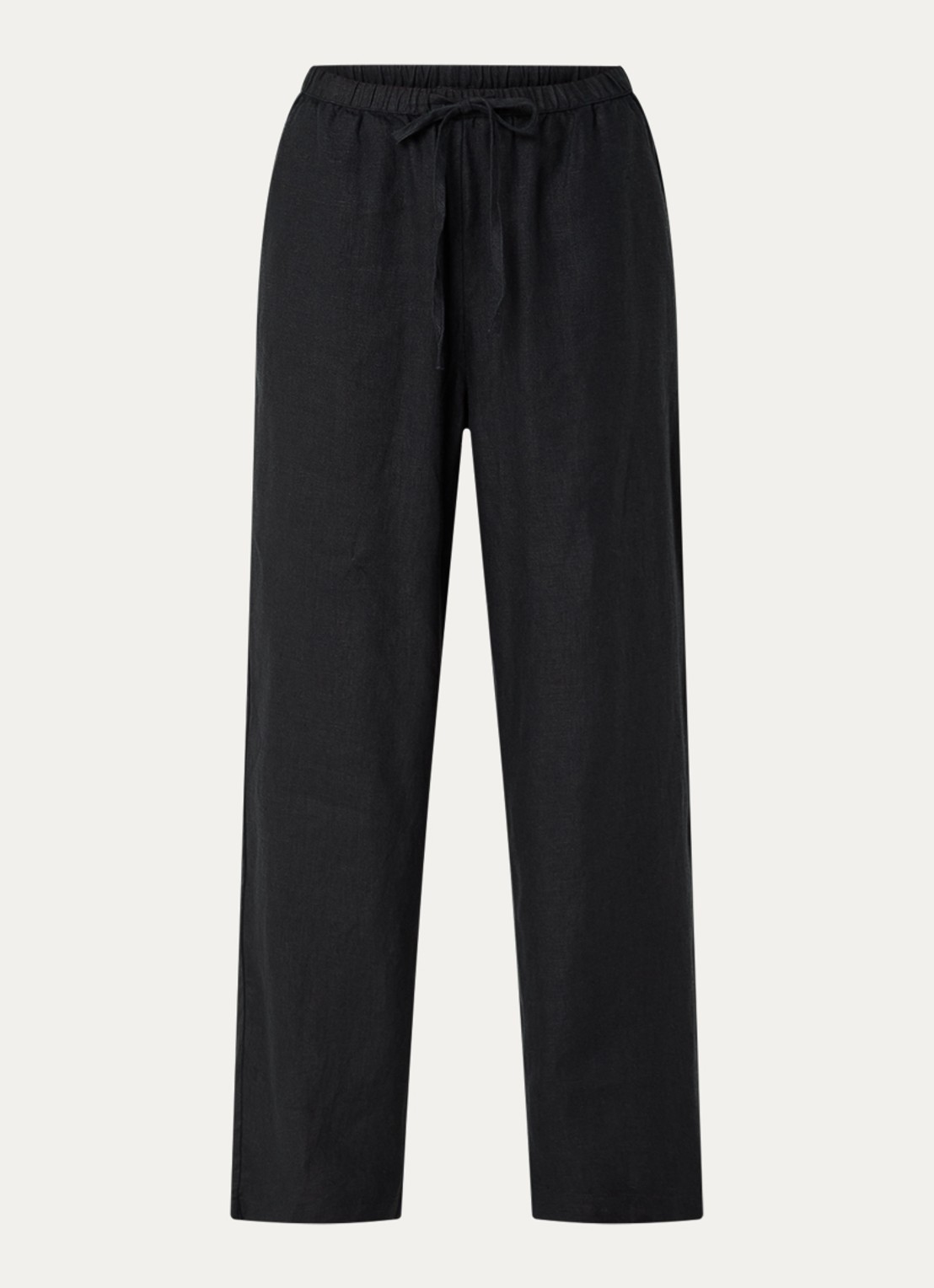 Rails Emmie high waist straight fit broek van linnen met steekzakken - voorkant zwart
