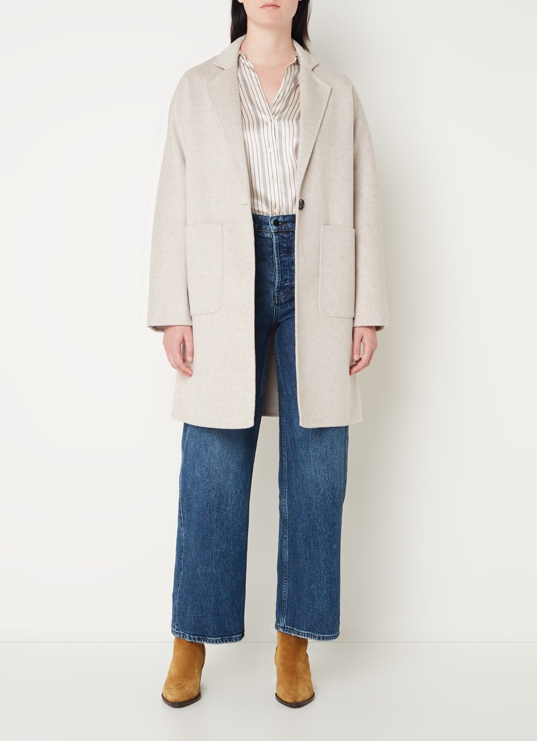 Rails Everest mantel in wolblend met gemêleerd dessin - voorkant 4 donkerbeige