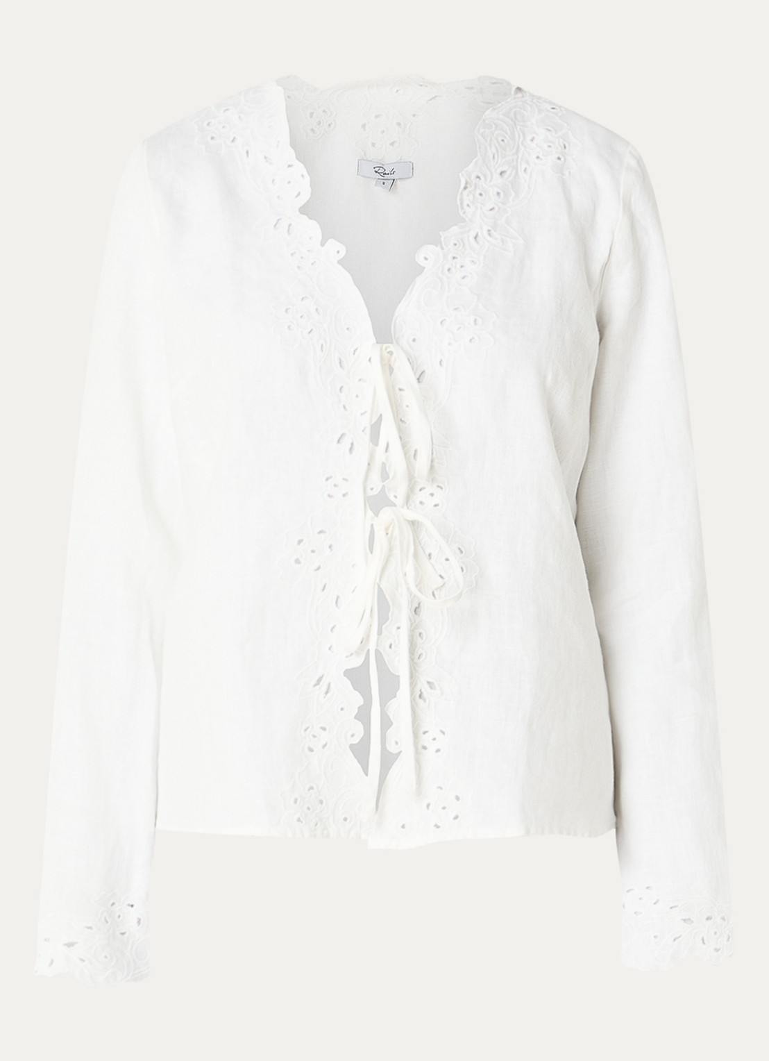 Rails Fleur blouse met broderie en V-hals - voorkant 3 gebroken wit