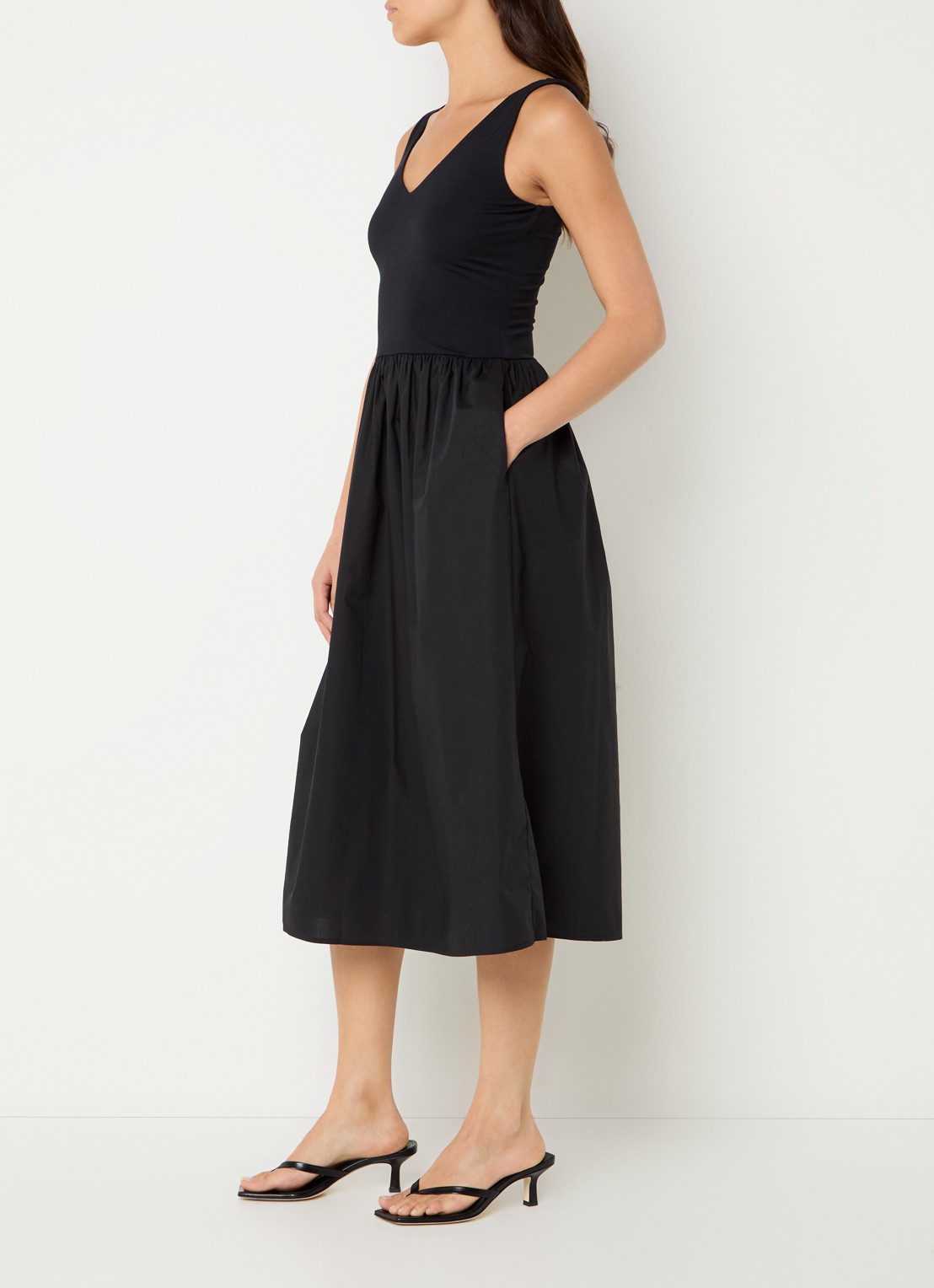 Rails Franca midi jurk met plooidetail - voorkant 2 zwart