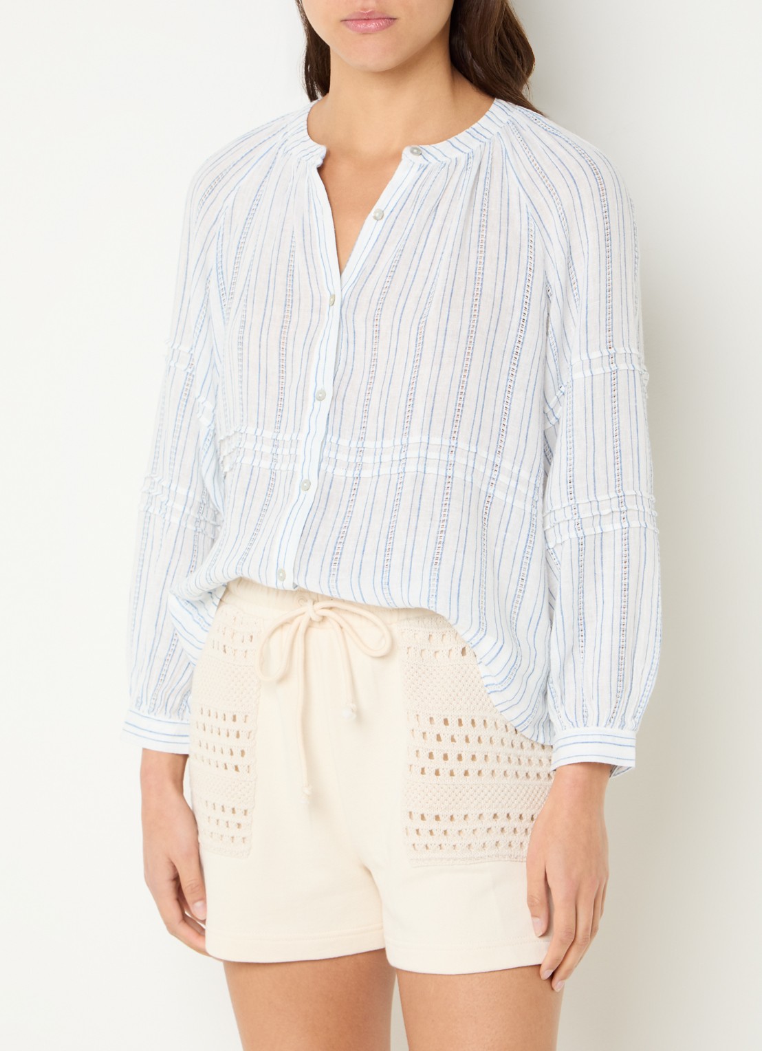 Rails Frances blouse in linnenblend met streepprint - detail 4 gebroken wit