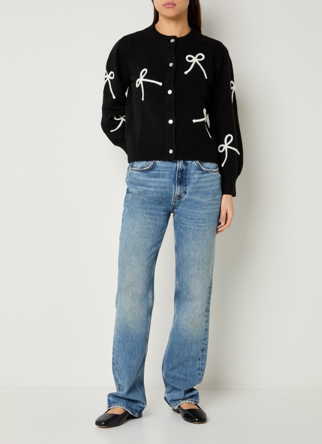 Rails Francesca fijngebreid vest in wolblend met print - voorkant 3 zwart