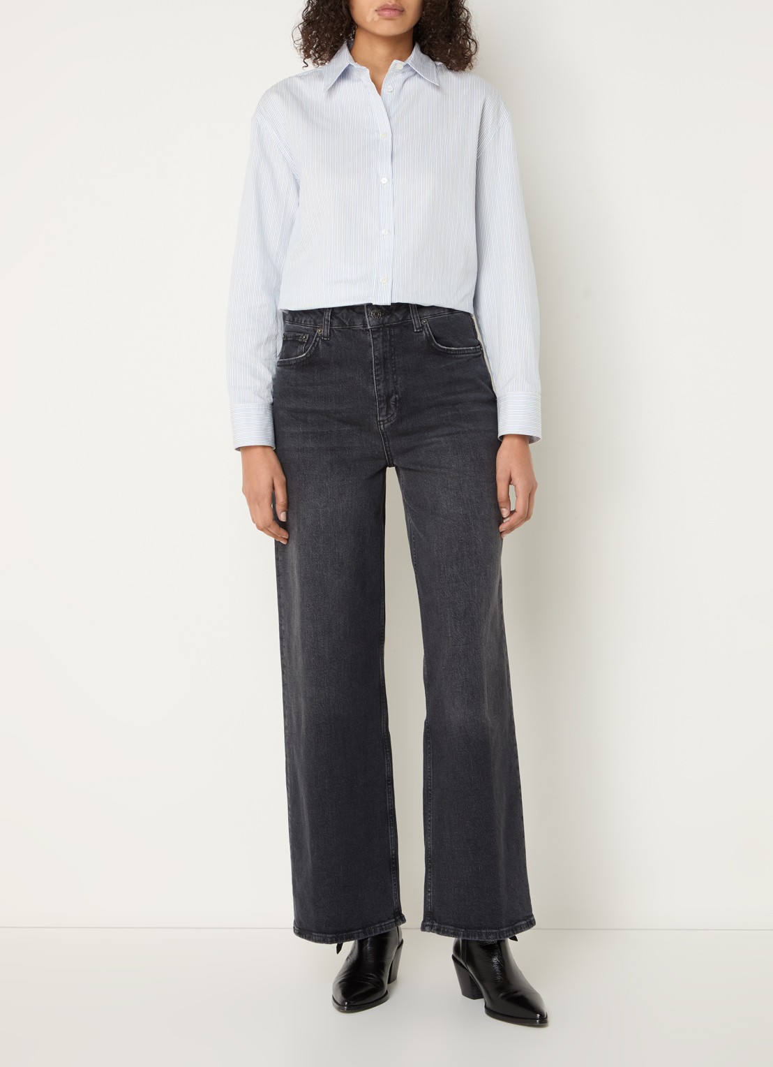 Rails Getty high waist loose fit jeans met gekleurde wassing - voorkant 5 antraciet