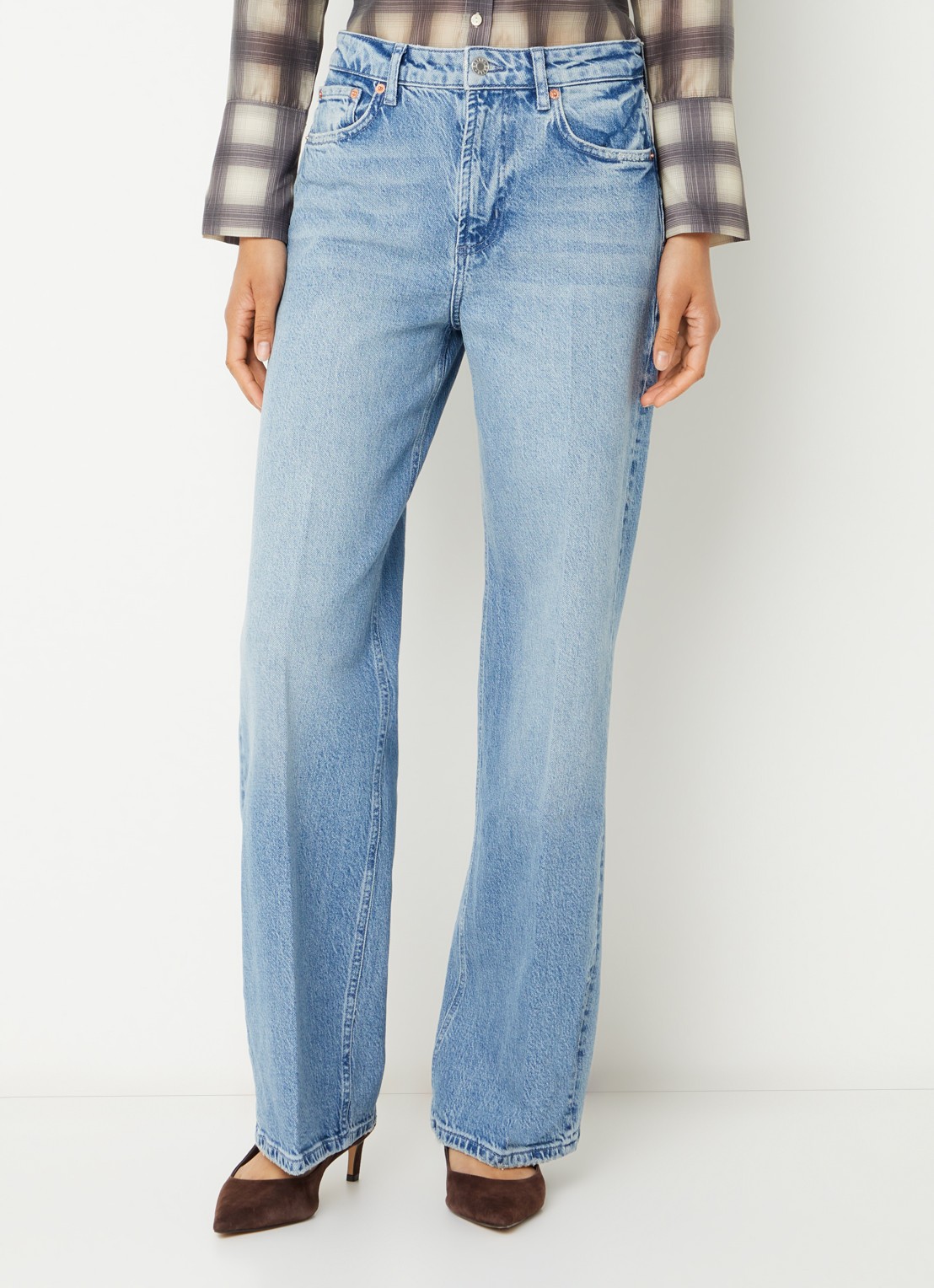 Rails Getty high waist straight leg jeans met lichte wassing - detail indigo