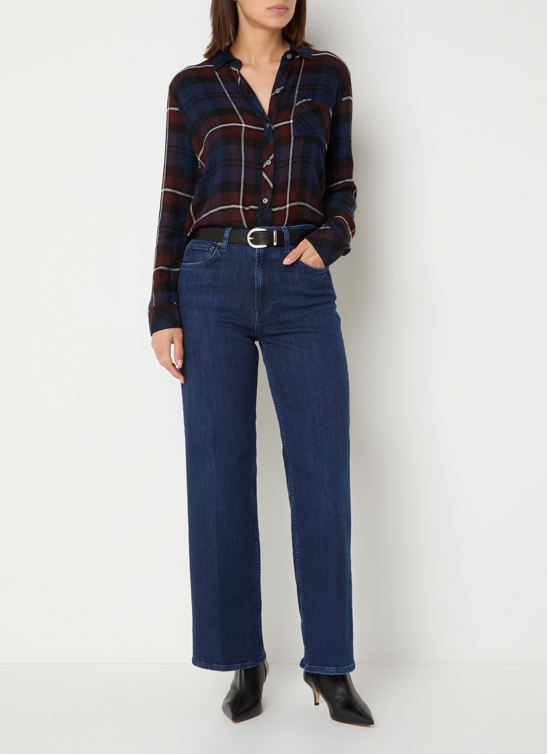 Rails Getty high waist wide leg jeans met donkere wassing - voorkant 5 indigo