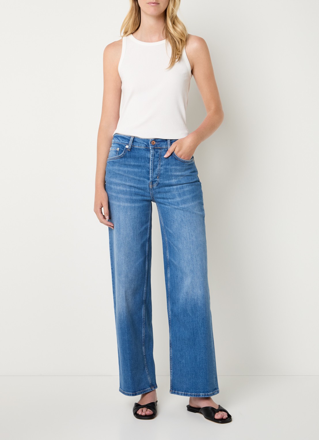 Rails Getty high waist wide leg jeans met medium wassing - voorkant 2 indigo