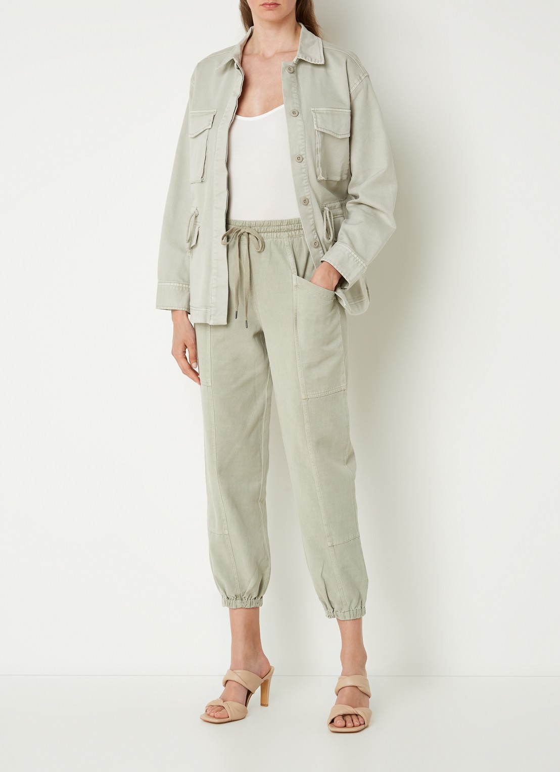 Rails Haven high waist cropped tapered fit cargobroek  - voorkant 3 khaki