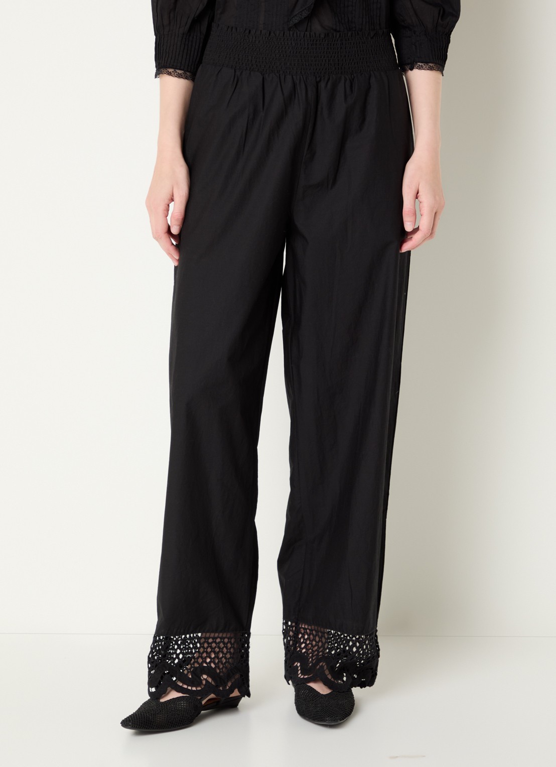 Rails Henrik high waist loose fit broek met broderie - detail 4 zwart