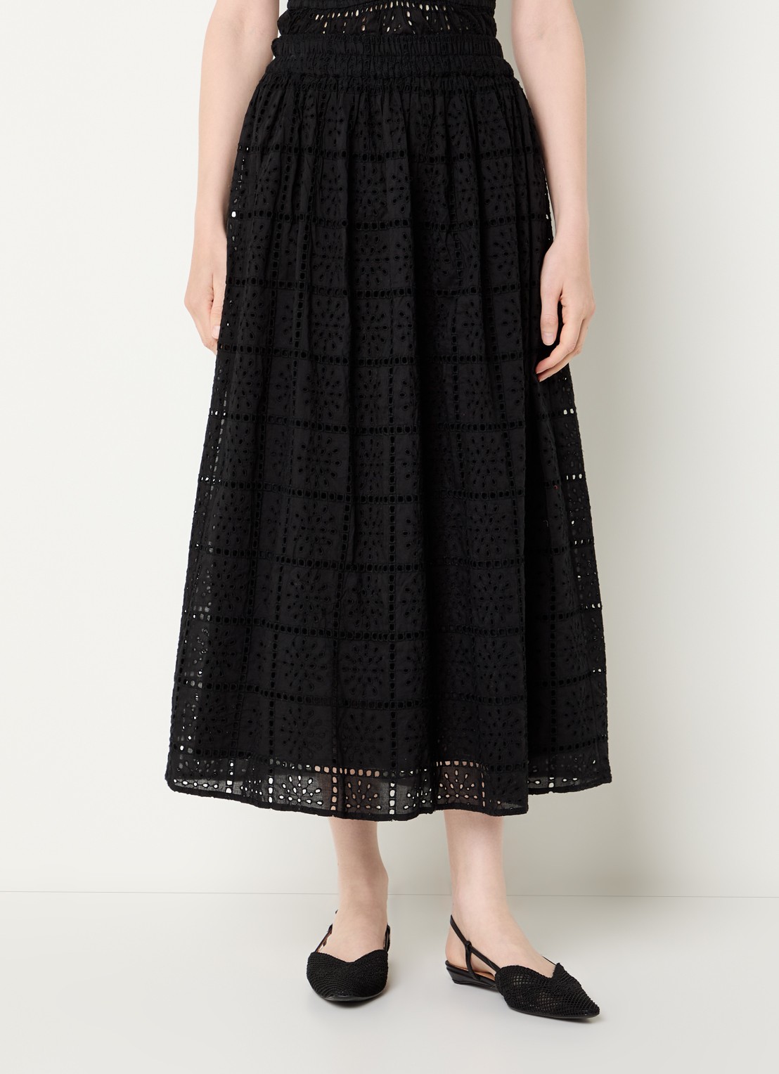 Rails High waist midi rok met broderie - detail 4 zwart