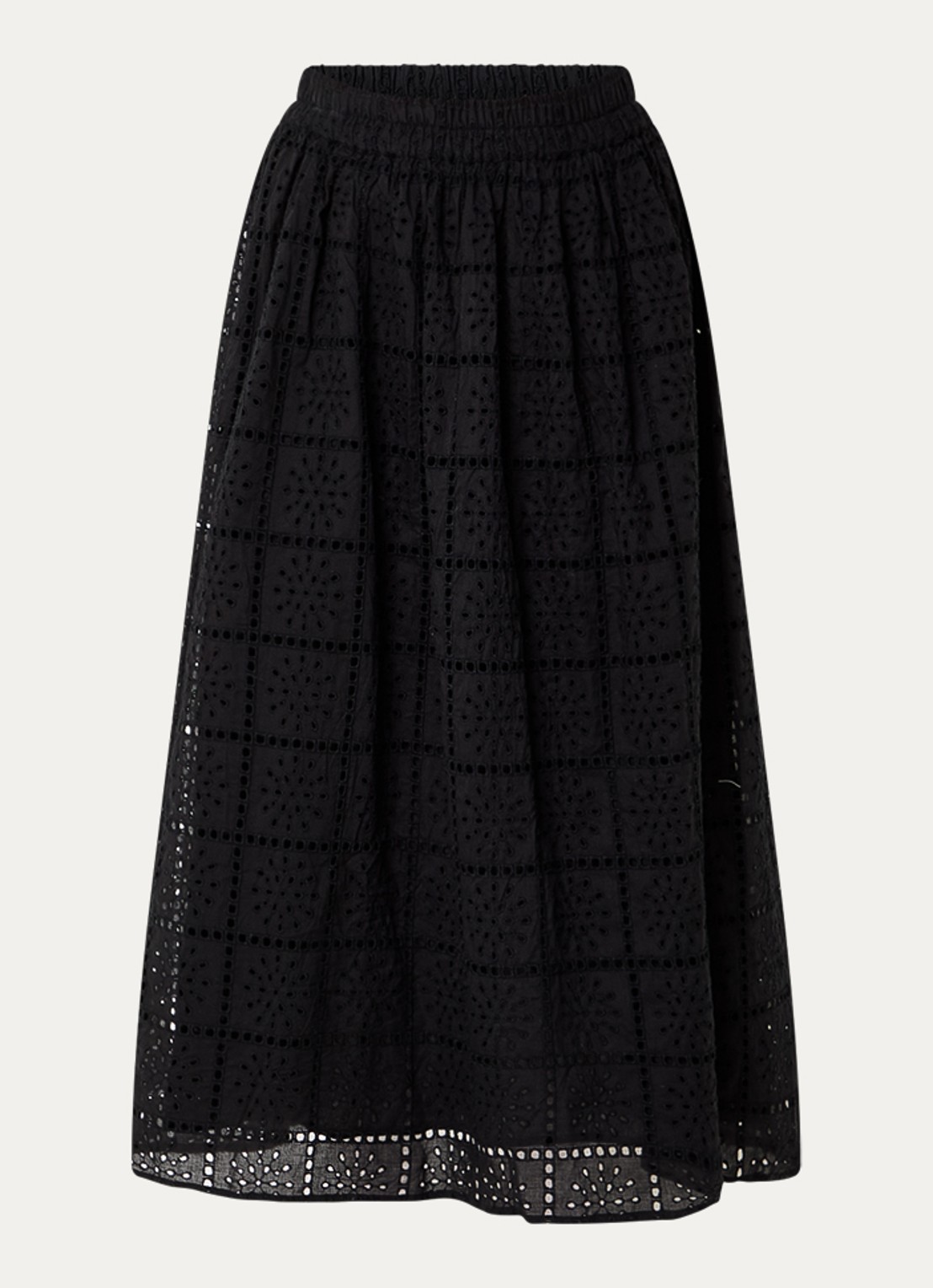 Rails High waist midi rok met broderie - voorkant 2 zwart
