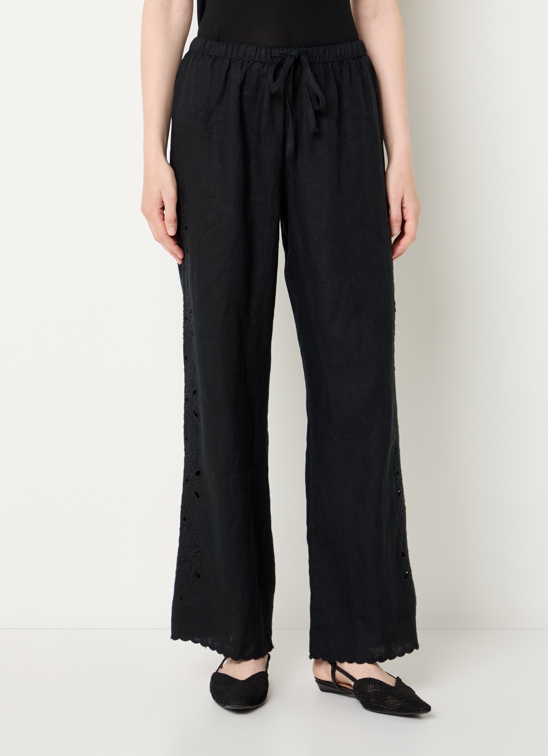 Rails High waist wide fit pantalon van linnen - detail 2 zwart
