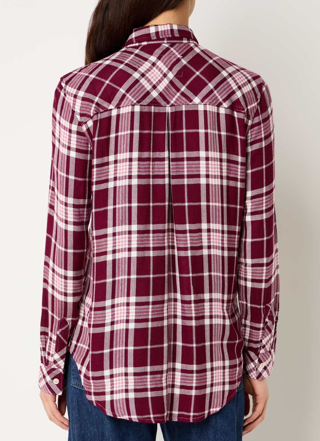 Rails Hunter blouse met ruitdessin en kraag - achterkant bordeauxrood