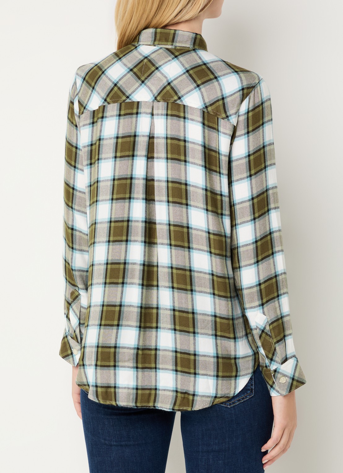 Rails Hunter blouse met ruitdessin - achterkant 4 olijfgroen