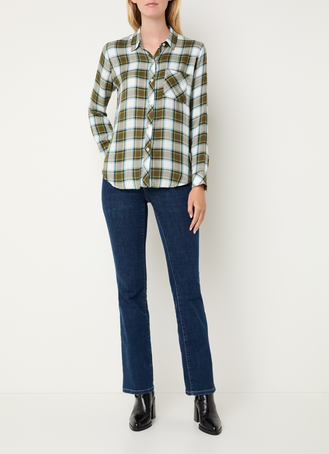 Rails Hunter blouse met ruitdessin - voorkant 2 olijfgroen