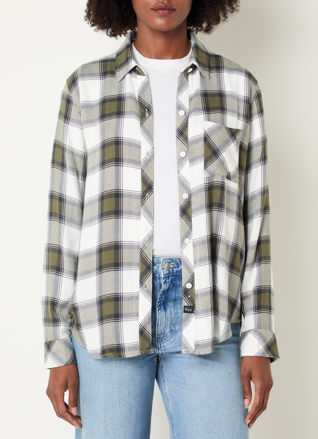 Rails Hunter overshirt met ruitdessin - detail olijfgroen
