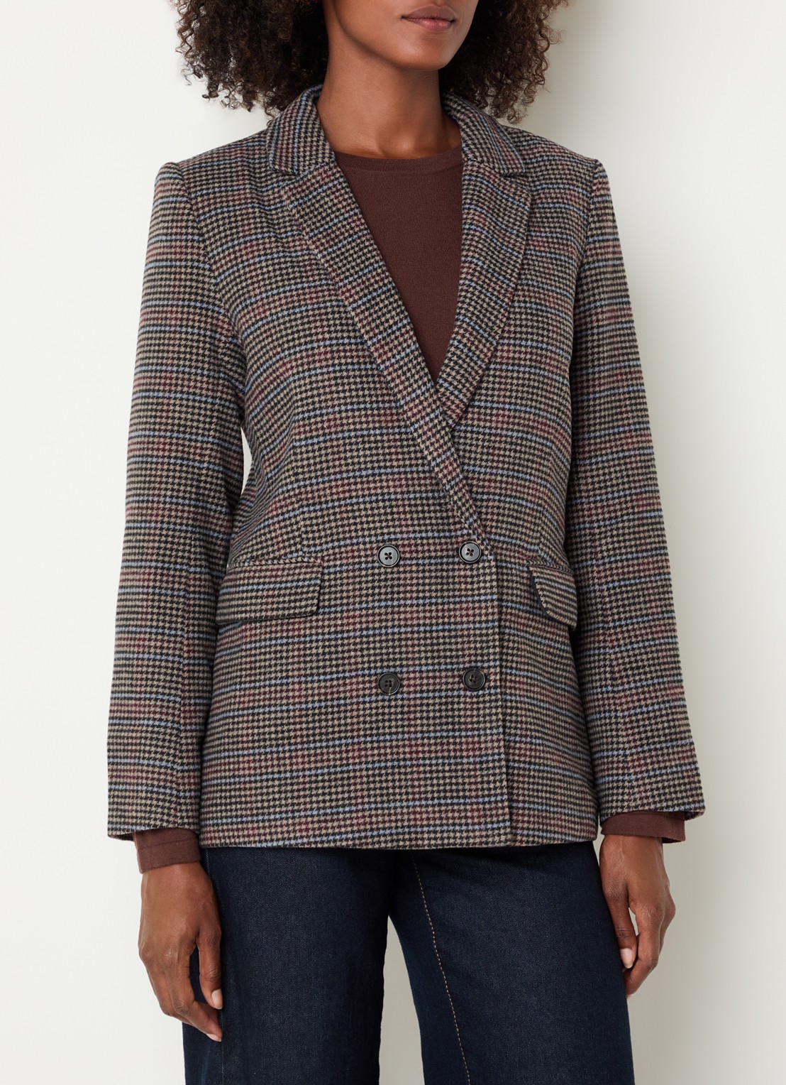 Rails Jac blazer in wolblend met tweed-look en ruitdessin - detail 2 donkerkhaki