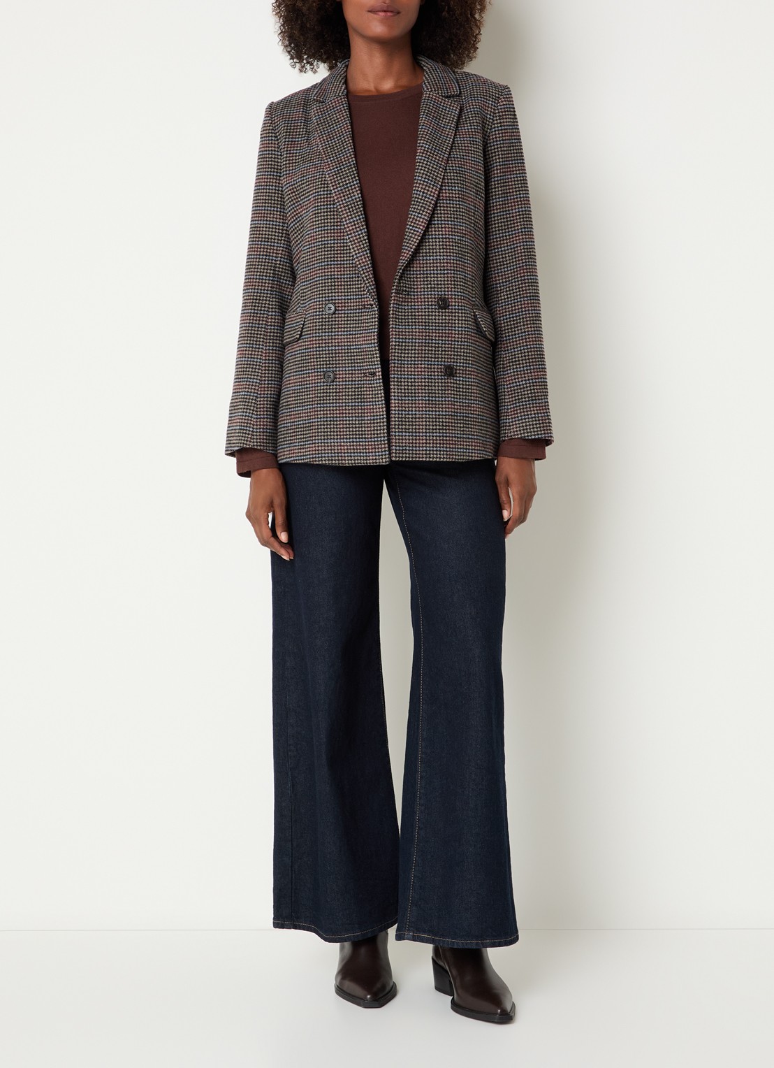 Rails Jac blazer in wolblend met tweed-look en ruitdessin - voorkant 4 donkerkhaki