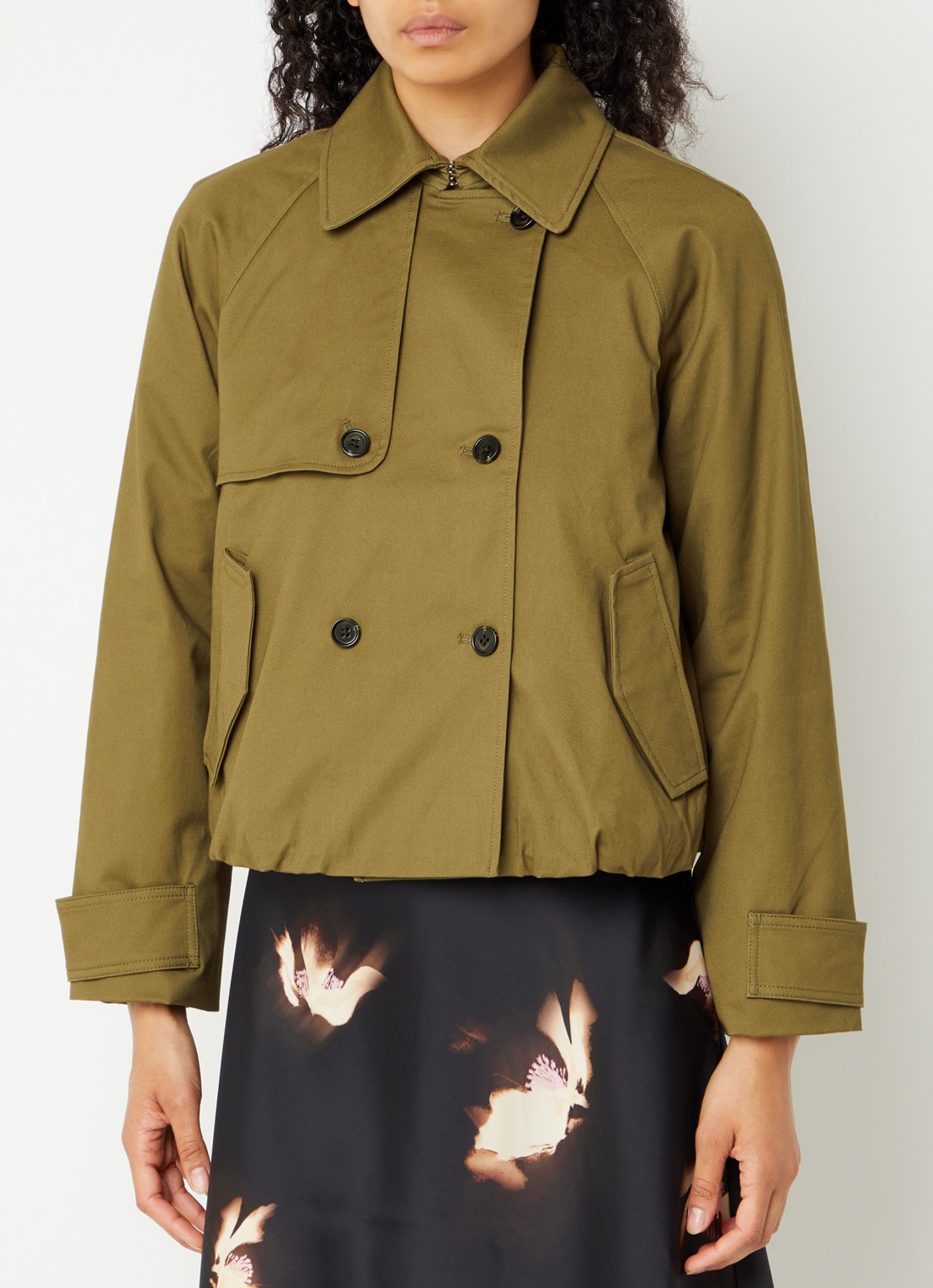 Rails Jetta trenchcoat met asymmetrisch detail en klepzakken - detail olijfgroen