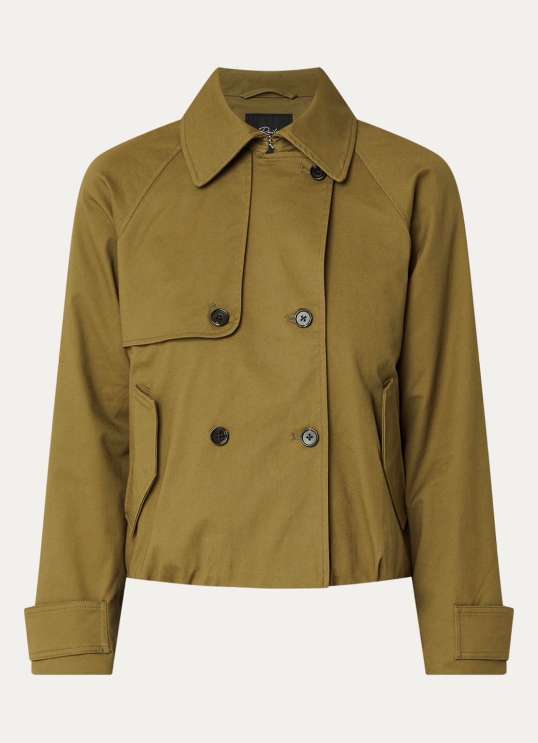 Rails Jetta trenchcoat met asymmetrisch detail en klepzakken - voorkant 3 olijfgroen