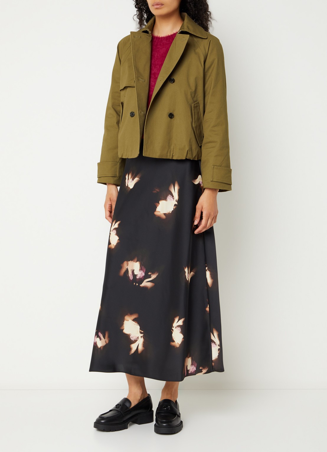 Rails Jetta trenchcoat met asymmetrisch detail en klepzakken - voorkant 4 olijfgroen