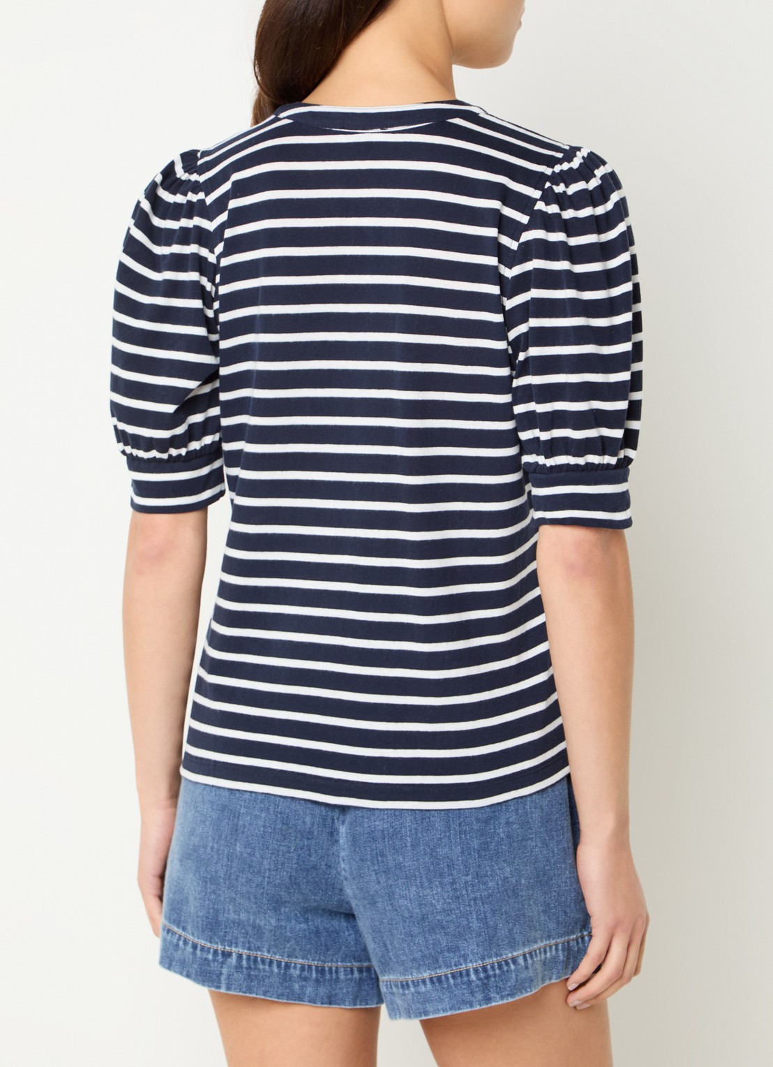 Rails Jewel top met streepprint en ballonmouw - achterkant 4 donkerblauw