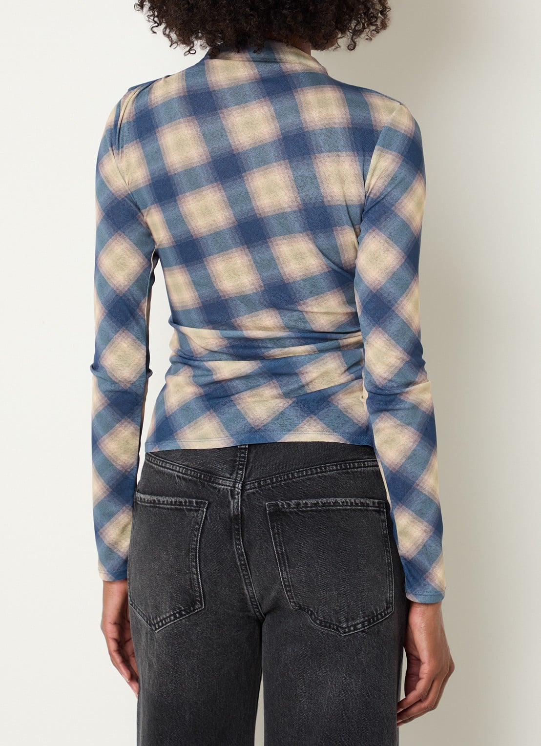 Rails Joelle semi-transparante top met ruitdessin - achterkant 4 blauwgrijs