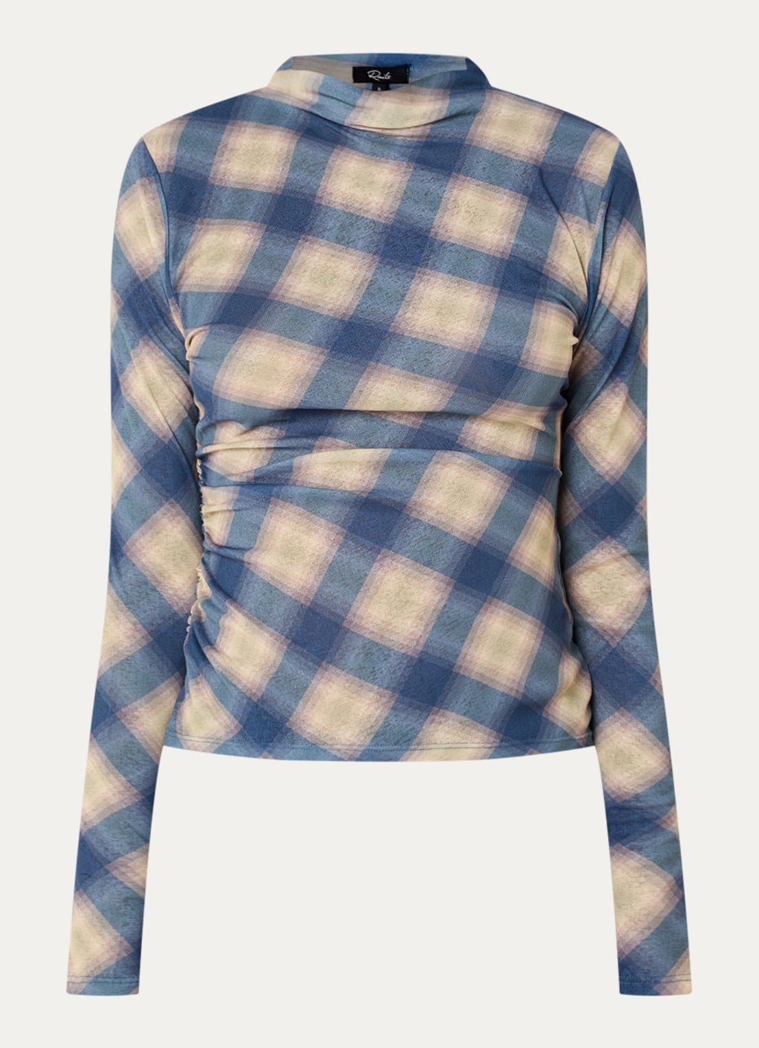 Rails Joelle semi-transparante top met ruitdessin - voorkant 2 blauwgrijs
