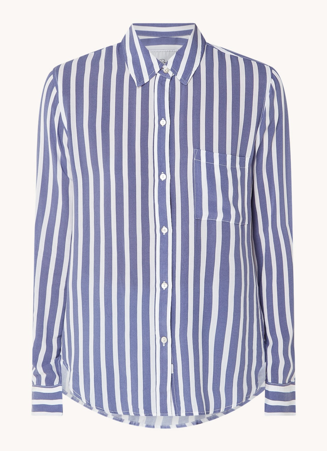Rails Josephine blouse met streepprint en borstzak - voorkant 4 staalblauw