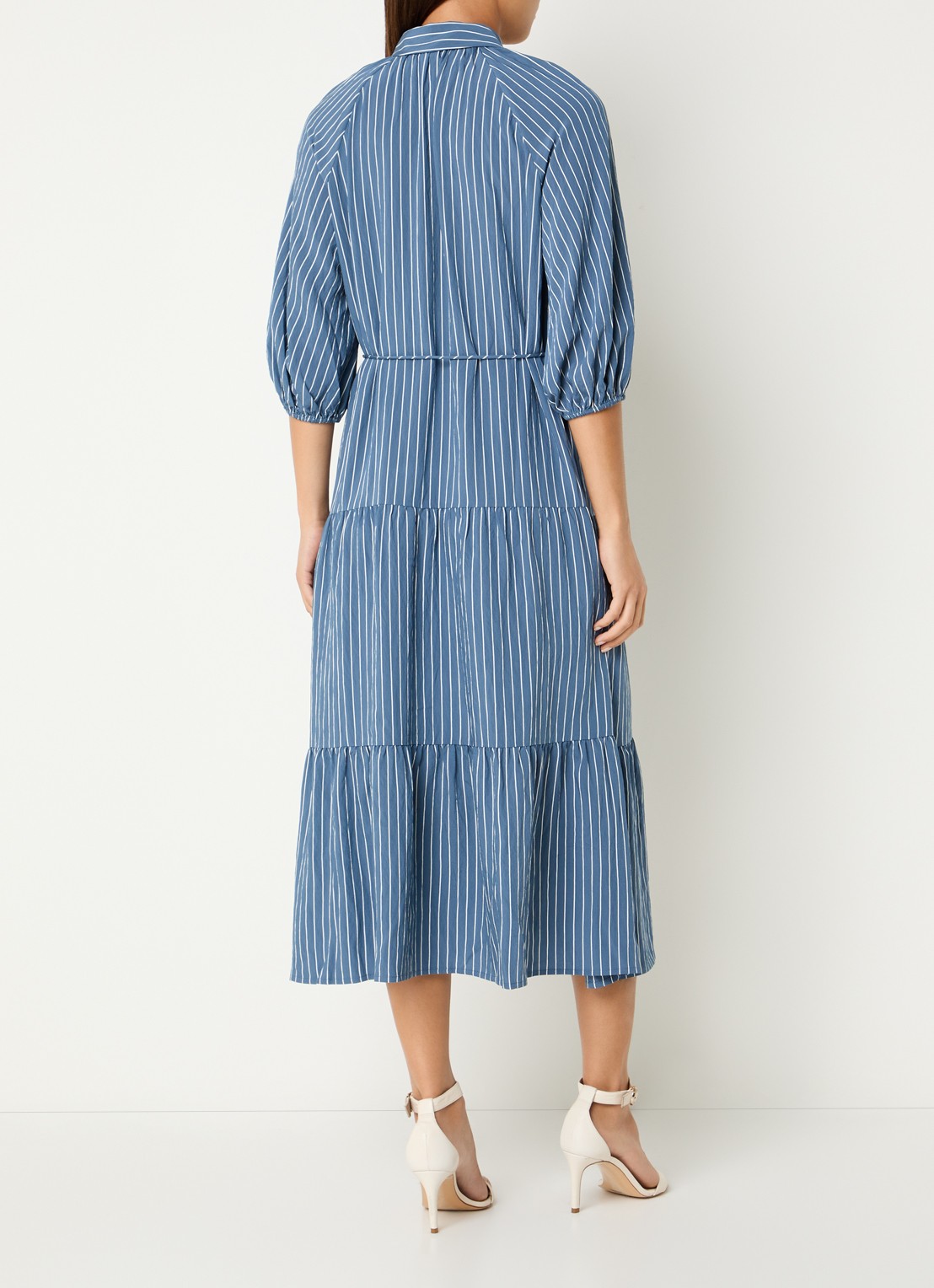 Rails June maxi A-lijn blousejurk met streepprint en strikceintuur - achterkant 4 blauwgrijs