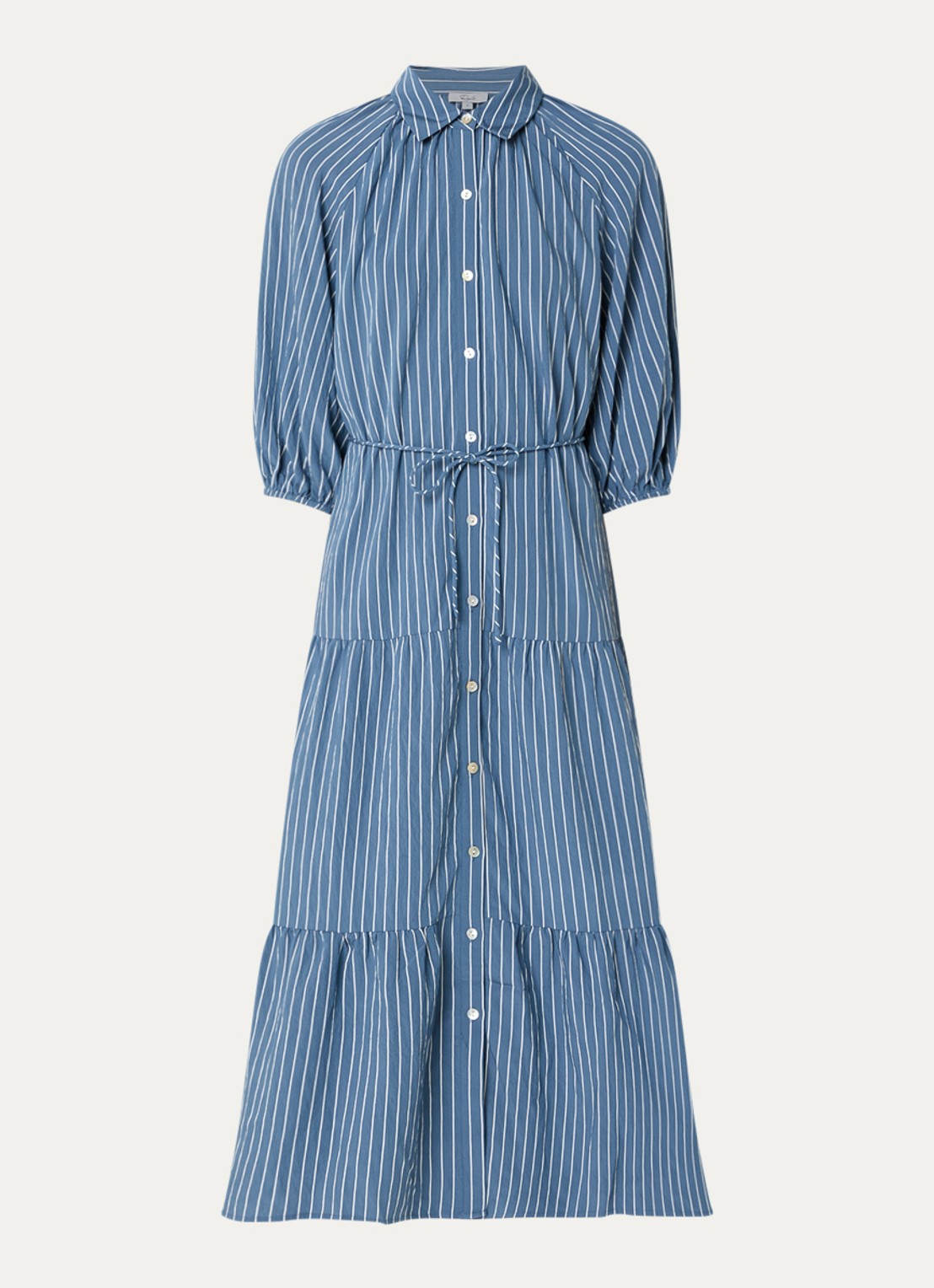 Rails June maxi A-lijn blousejurk met streepprint en strikceintuur - voorkant 2 blauwgrijs