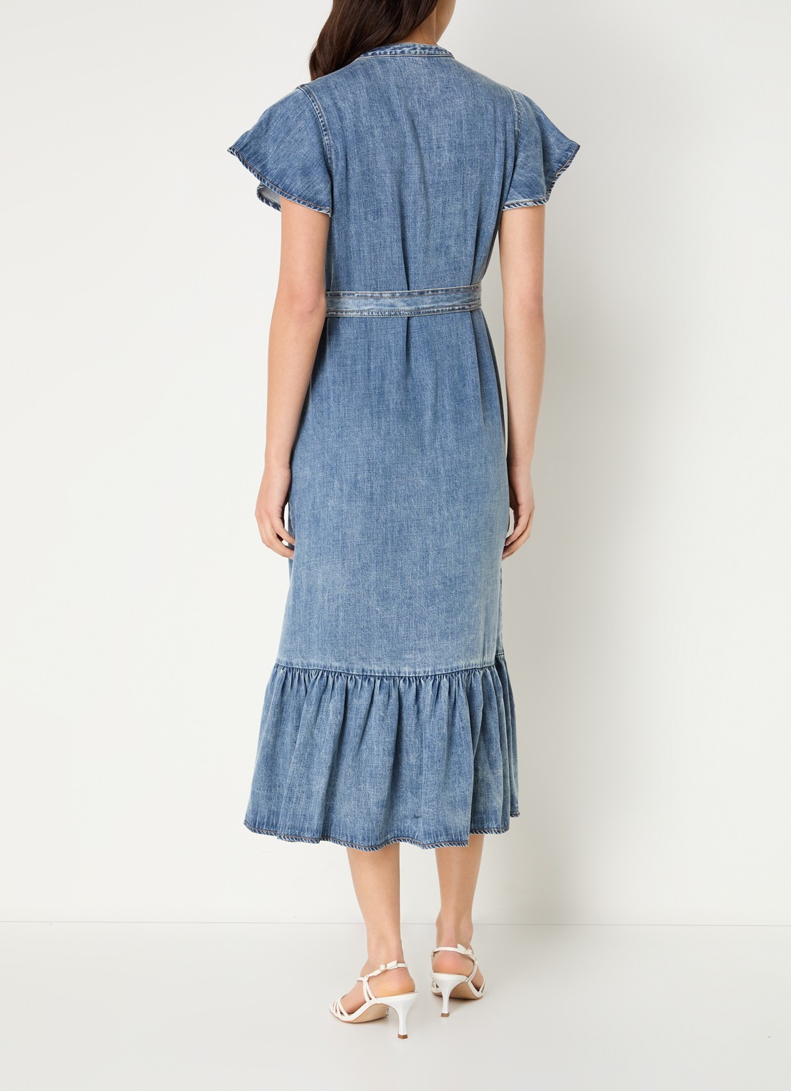 Rails Kahlo midi jurk van chambray met volant - achterkant 3 blauw