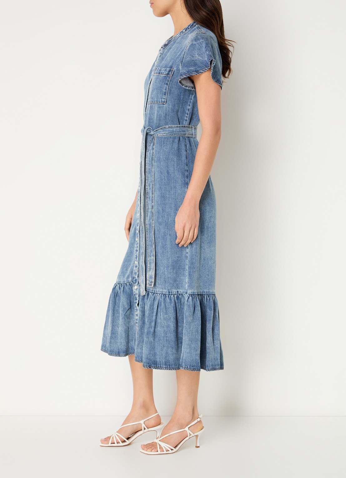 Rails Kahlo midi jurk van chambray met volant - voorkant 2 blauw