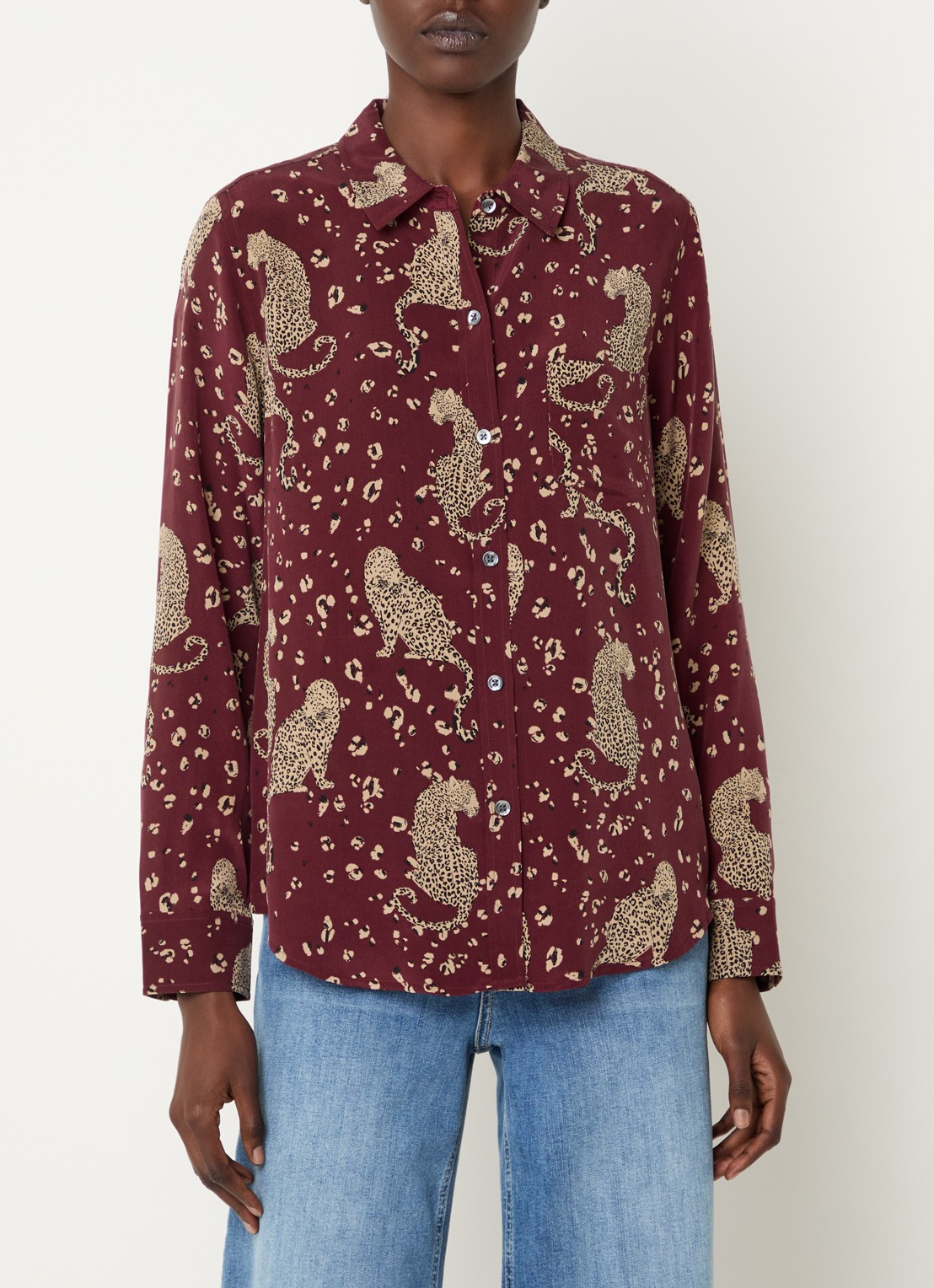 Rails Kate blouse van zijde met print - detail bordeauxrood