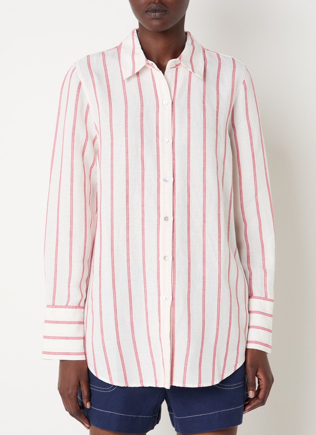 Rails Knox blouse in linnenblend met streepprint - detail 3 rood